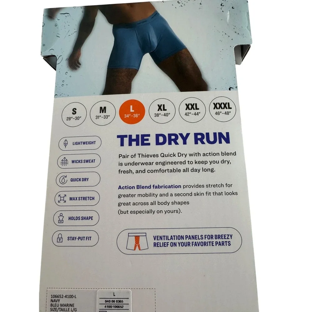 Pair of Thieves Mens Quick Dry Action Blend Boxer Briefs 3-Pack Navy Blue Large